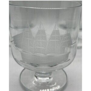 Vintage Crystal Whiskey Glasses Toscany Etched Clipper Ship Nautical Tumbler (2)